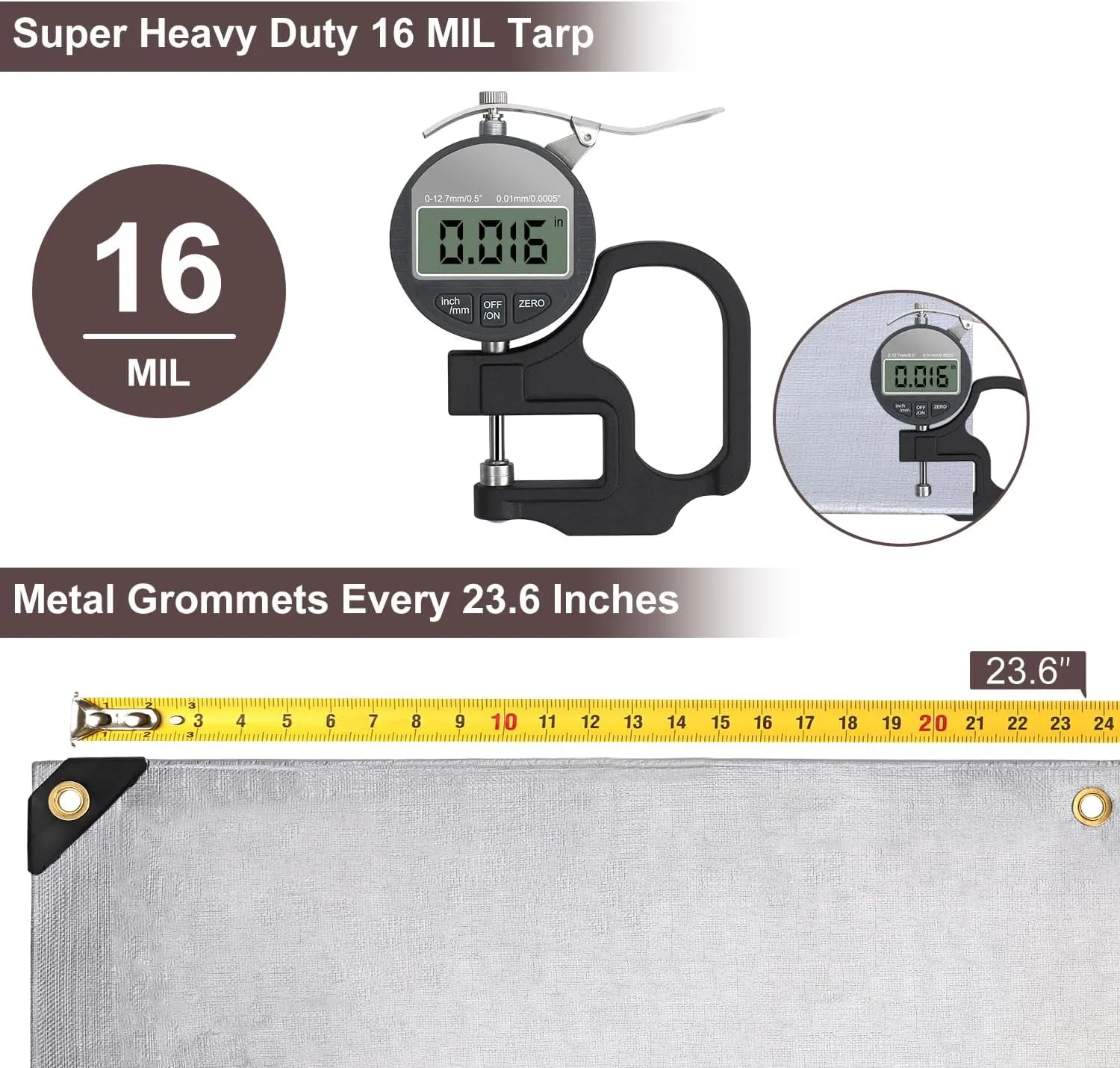 Tarp 6x8FT, 16 Mil, Waterproof Tarps Heavy Duty with Grommets Every 23.6", Thick Plastic Tarp, UV Resistant Tear&Fade Resistant, Reinforced Edges for Outdoor Pool Camp Tent