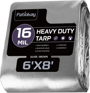 Tarp 6x8FT, 16 Mil, Waterproof Tarps Heavy Duty with Grommets Every 23.6", Thick Plastic Tarp, UV Resistant Tear&Fade Resistant, Reinforced Edges for Outdoor Pool Camp Tent