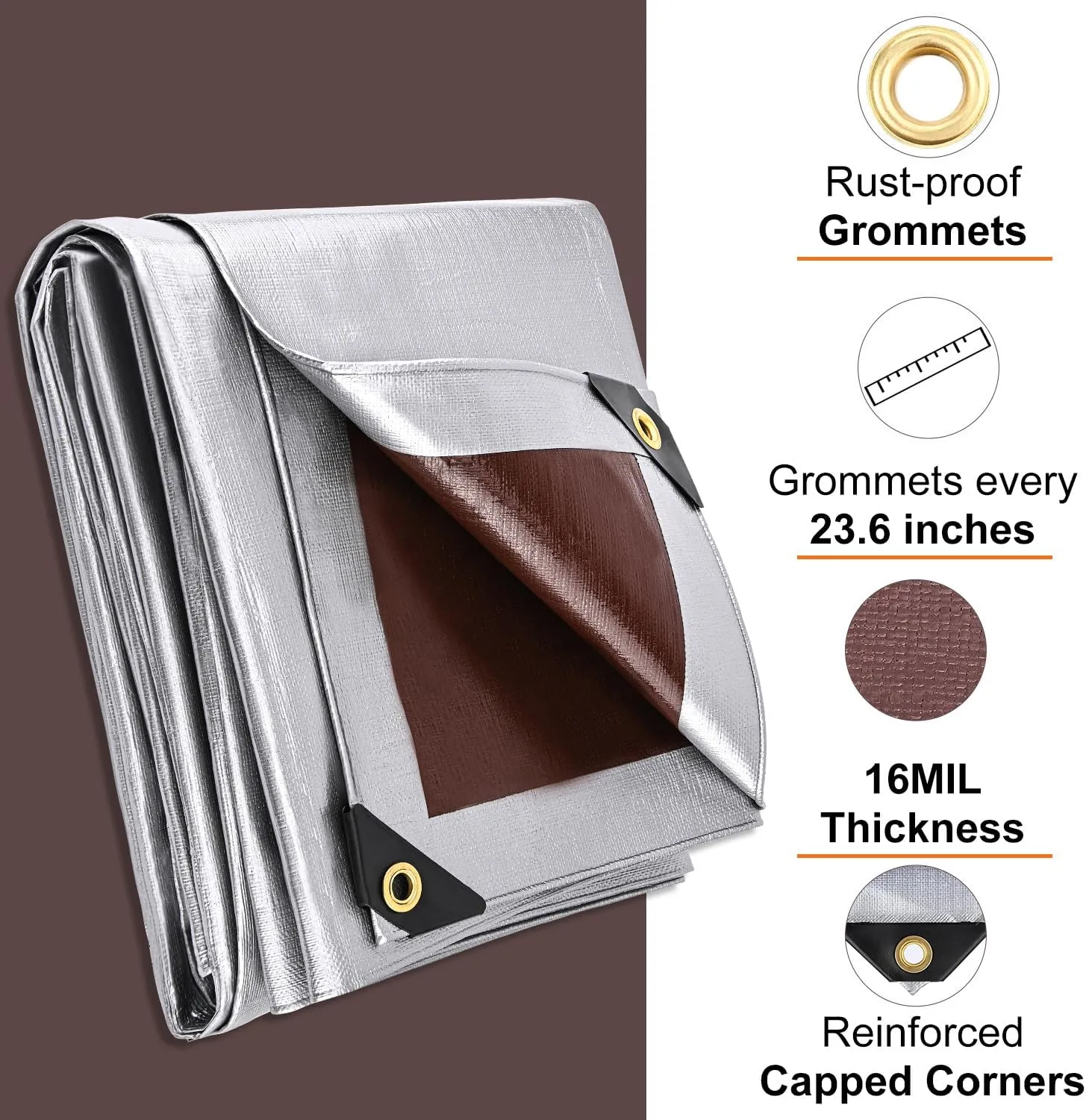Tarp 6x8FT, 16 Mil, Waterproof Tarps Heavy Duty with Grommets Every 23.6", Thick Plastic Tarp, UV Resistant Tear&Fade Resistant, Reinforced Edges for Outdoor Pool Camp Tent
