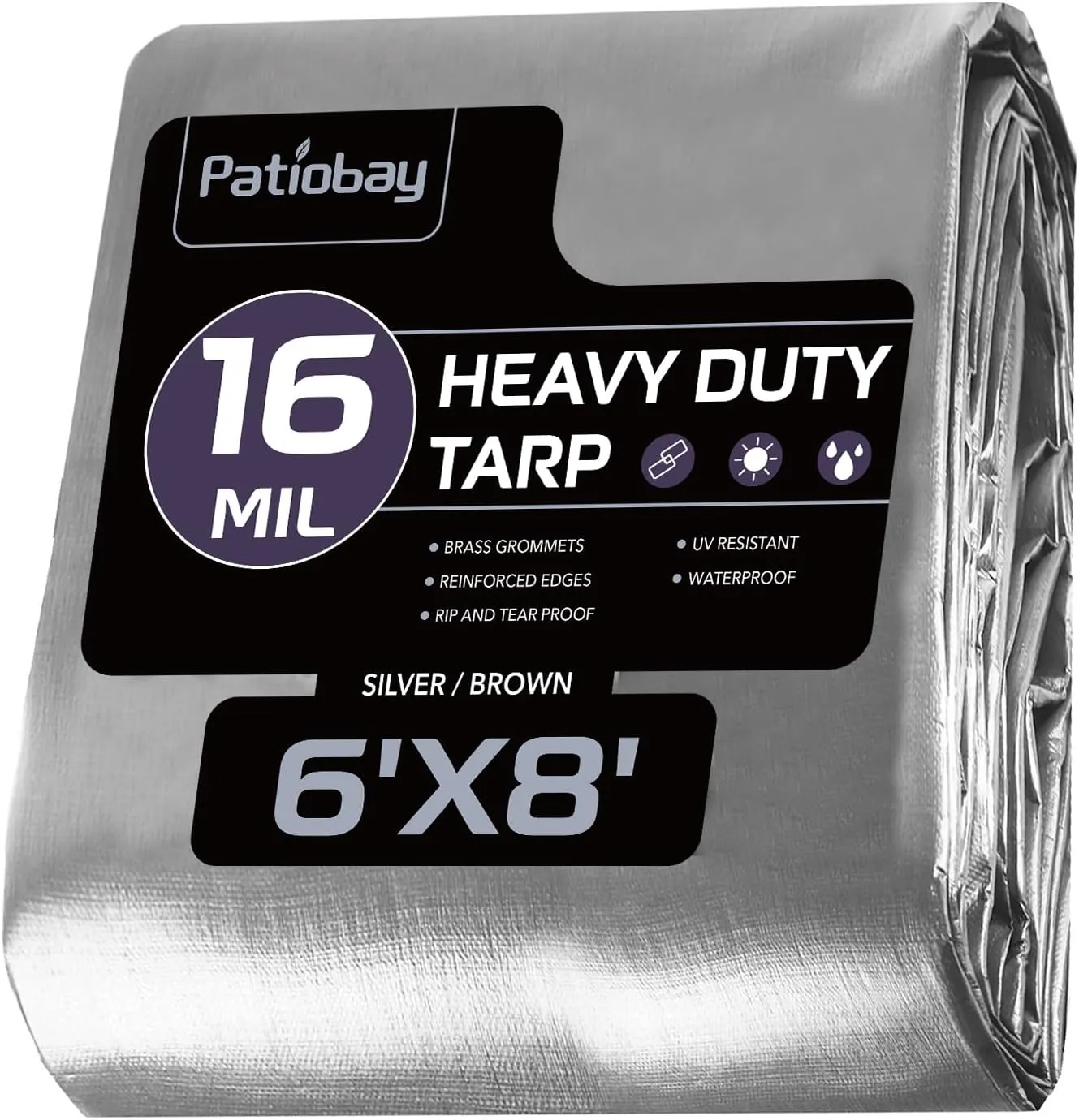Tarp 6x8FT, 16 Mil, Waterproof Tarps Heavy Duty with Grommets Every 23.6", Thick Plastic Tarp, UV Resistant Tear&Fade Resistant, Reinforced Edges for Outdoor Pool Camp Tent