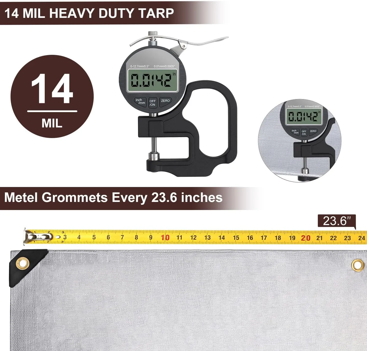 Tarp Waterproof 10x20Ft, Heavy Duty Tarp Cover Extra Thick 14 Mil Tear and UV Resistant, Outdoor Tarps with Grommets and Reinforced Edges for Roof, Camping, Patio, Pool, Boat