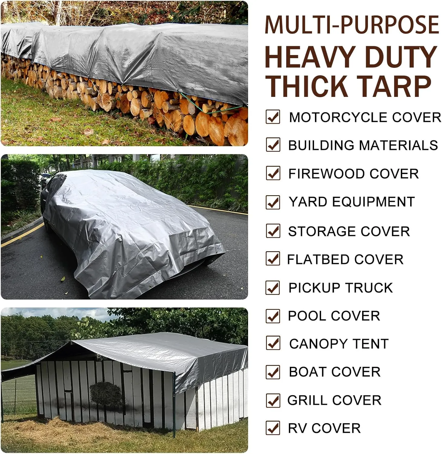 Tarp Waterproof 10x20Ft, Heavy Duty Tarp Cover Extra Thick 14 Mil Tear and UV Resistant, Outdoor Tarps with Grommets and Reinforced Edges for Roof, Camping, Patio, Pool, Boat