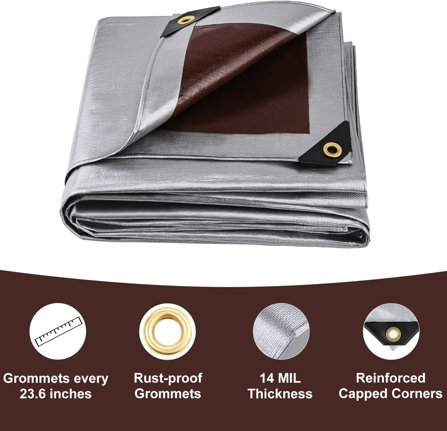 Tarp Waterproof 10x20Ft, Heavy Duty Tarp Cover Extra Thick 14 Mil Tear and UV Resistant, Outdoor Tarps with Grommets and Reinforced Edges for Roof, Camping, Patio, Pool, Boat