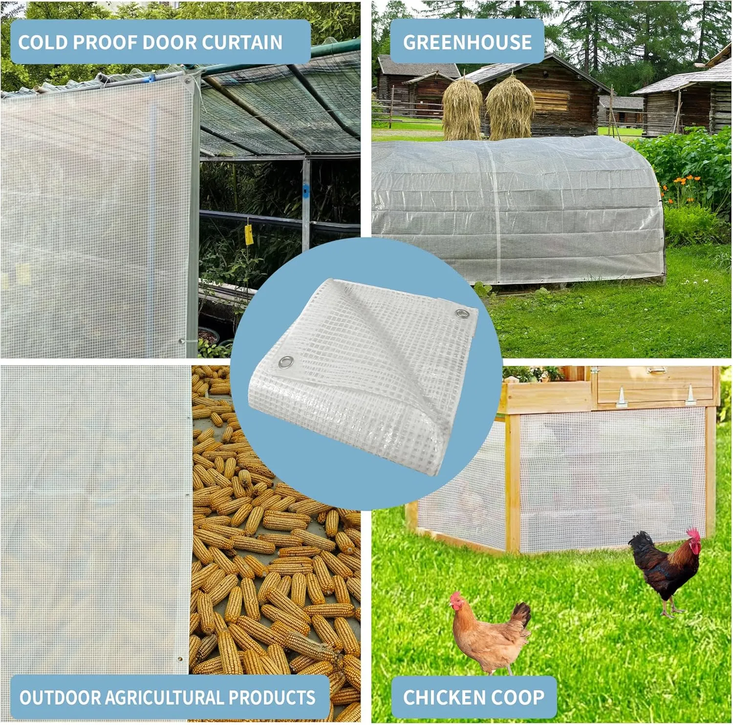 TARPAL 10'x20' Clear White Tarp Heavy Duty Waterproof 12mil with Grommets or Zip Ties for Large Greenhouses for Outdoors Garden,Farm,Chicken Coops