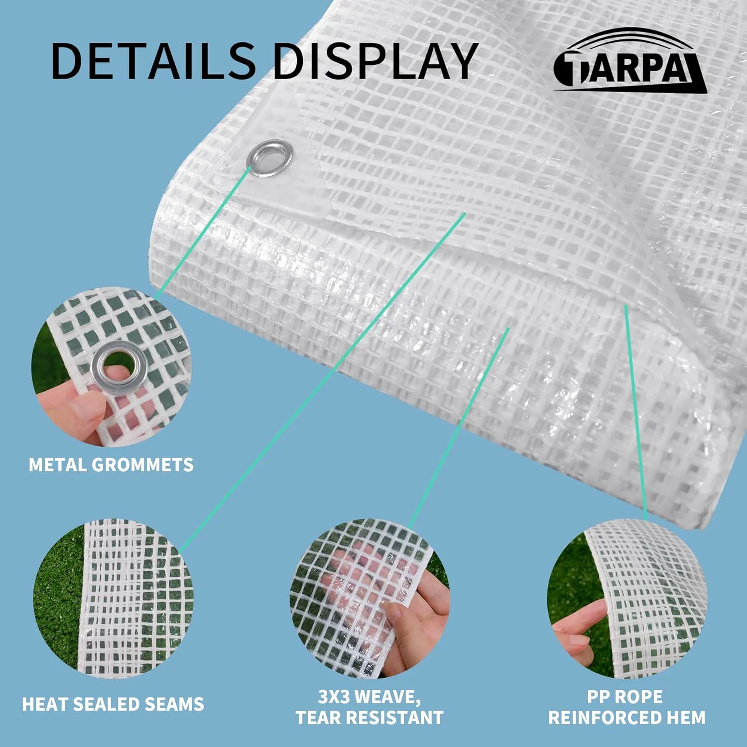 TARPAL 10'x20' Clear White Tarp Heavy Duty Waterproof 12mil with Grommets or Zip Ties for Large Greenhouses for Outdoors Garden,Farm,Chicken Coops