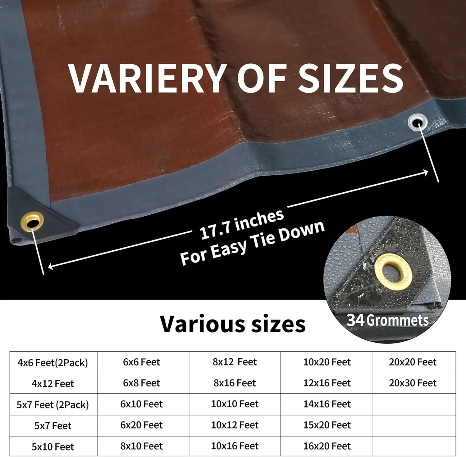 TARPAL tarp 10x16 Feet Super Heavy Duty Tarps Cover 20mil Waterproof UV Protection Rip and Tear Proof Tarpaulin with Grommets(Grey/Brown)