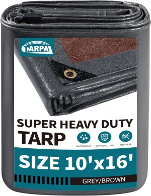 TARPAL tarp 10x16 Feet Super Heavy Duty Tarps Cover 20mil Waterproof UV Protection Rip and Tear Proof Tarpaulin with Grommets(Grey/Brown)