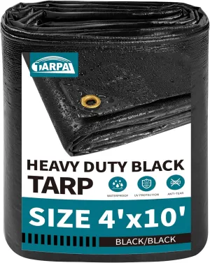 TARPAL tarp Waterproof 4x10 feet Black Heavy Duty tarp 14mil polyethylene tarps Multifunctional Tarpaulin，Snow or UV Protection,Suitable for Outdoor Furniture, awnings,Roofs,Tents Cover