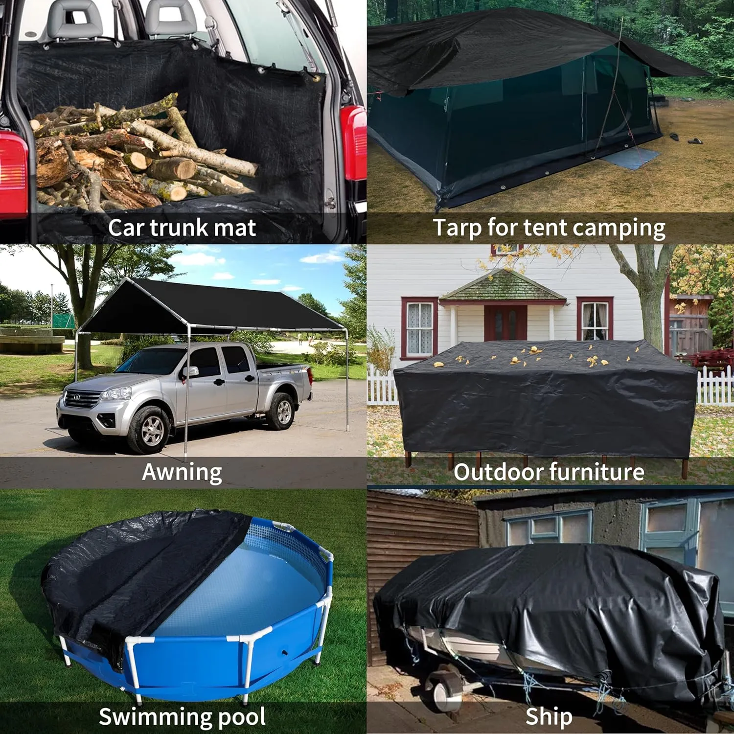 TARPAL tarp Waterproof 4x10 feet Black Heavy Duty tarp 14mil polyethylene tarps Multifunctional Tarpaulin，Snow or UV Protection,Suitable for Outdoor Furniture, awnings,Roofs,Tents Cover