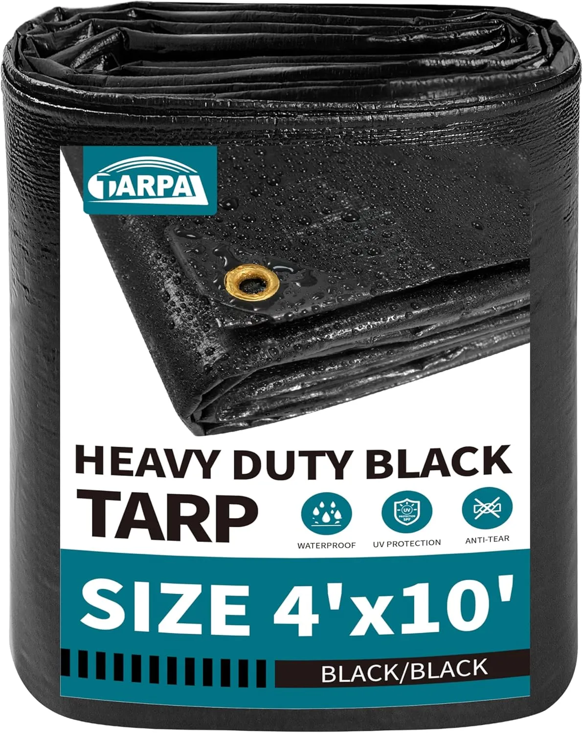 TARPAL tarp Waterproof 4x10 feet Black Heavy Duty tarp 14mil polyethylene tarps Multifunctional Tarpaulin，Snow or UV Protection,Suitable for Outdoor Furniture, awnings,Roofs,Tents Cover