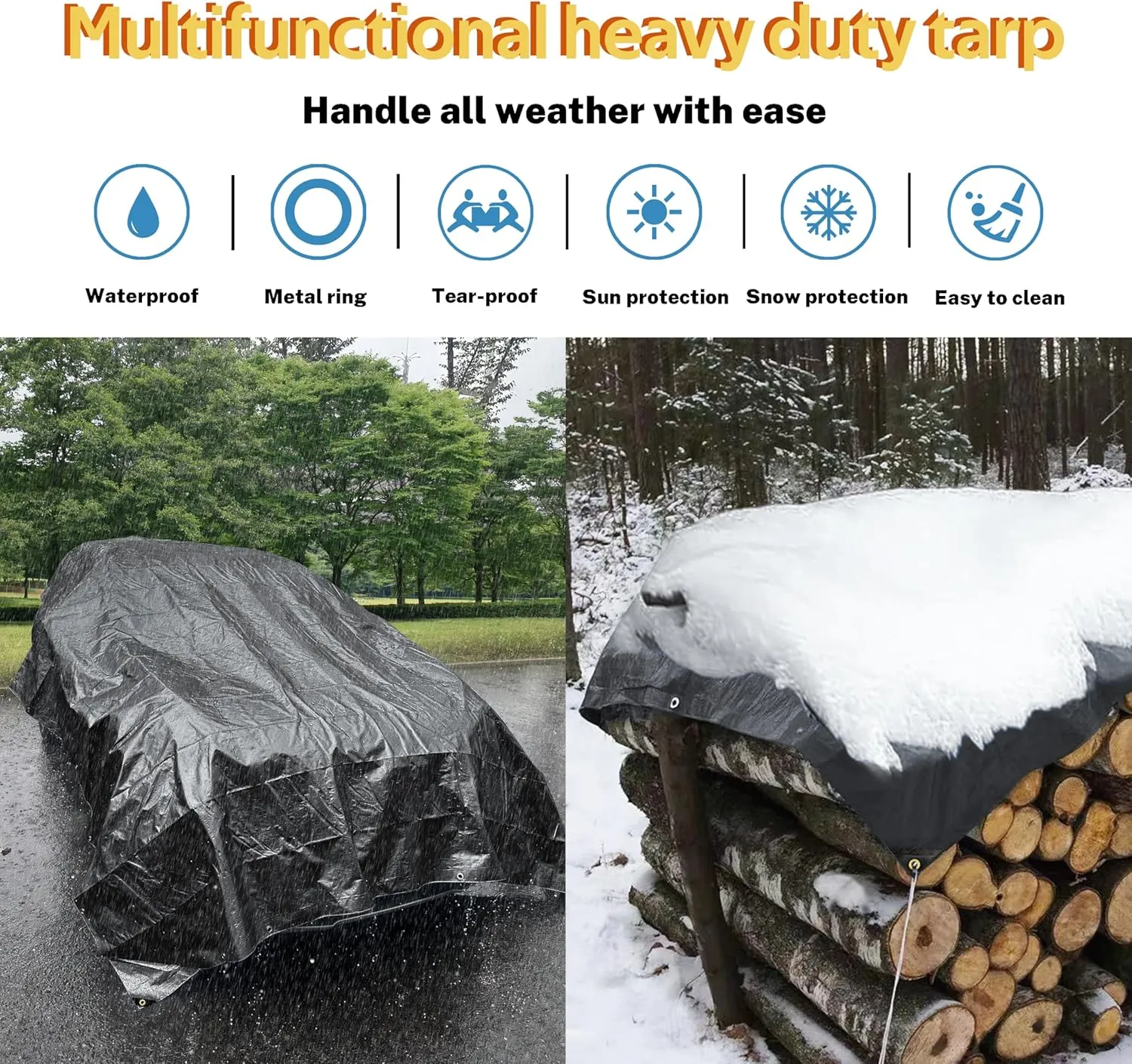 TARPAL Waterproof tarp 16x18 Feet Black Heavy Duty tarp 14mil polyethylene tarps Multifunctional Tarpaulin，Snow or UV Protection,Suitable for Outdoor Furniture, awnings,Roofs,Tents tarp Cover