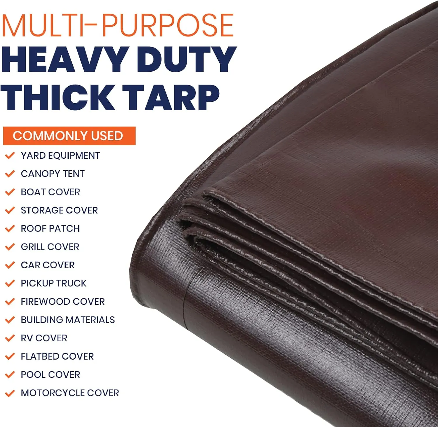 Tarpco Safety Extra Heavy Duty 14 Mil Tarp Cover, Waterproof, UV Resistant, Rip and Tear Proof, Poly Tarpaulin with Reinforced Edges for Roof, Camping, Patio, Pool, Boat (Brown/Black 6′ X 8′)