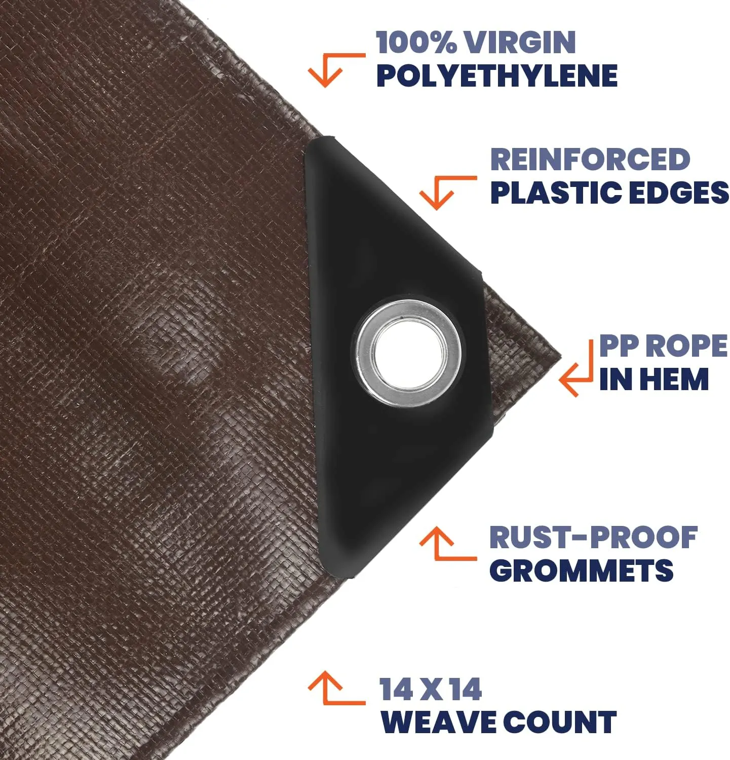 Tarpco Safety Extra Heavy Duty 14 Mil Tarp Cover, Waterproof, UV Resistant, Rip and Tear Proof, Poly Tarpaulin with Reinforced Edges for Roof, Camping, Patio, Pool, Boat (Brown/Black 6′ X 8′)