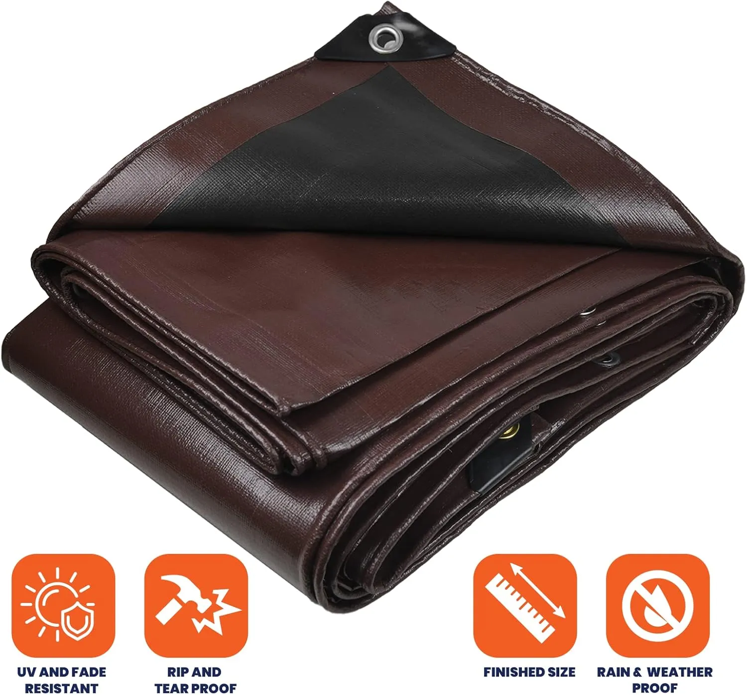 Tarpco Safety Extra Heavy Duty 14 Mil Tarp Cover, Waterproof, UV Resistant, Rip and Tear Proof, Poly Tarpaulin with Reinforced Edges for Roof, Camping, Patio, Pool, Boat (Brown/Black 6′ X 8′)