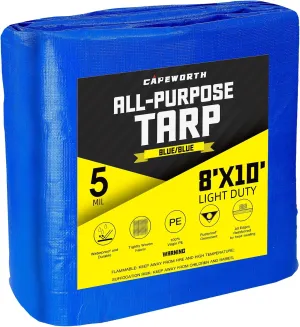 Tarps Blue 8X10ft 5Mil, Tarp Cover, Blanket, Waterproof, UV Resistant, Rip and Tear Proof, Poly Tarpaulin with Reinforced Edges for Roof, Camping Patio Pool Cover Boat