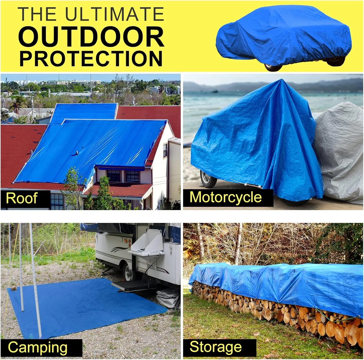 Tarps Blue 8X10ft 5Mil, Tarp Cover, Blanket, Waterproof, UV Resistant, Rip and Tear Proof, Poly Tarpaulin with Reinforced Edges for Roof, Camping Patio Pool Cover Boat