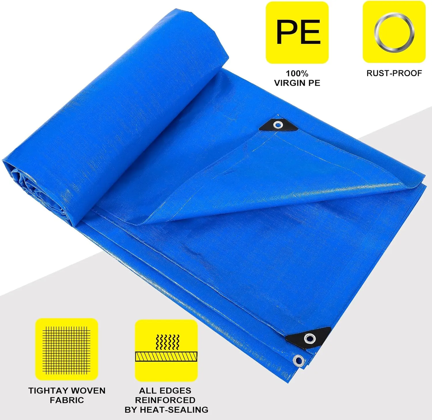 Tarps Blue 8X10ft 5Mil, Tarp Cover, Blanket, Waterproof, UV Resistant, Rip and Tear Proof, Poly Tarpaulin with Reinforced Edges for Roof, Camping Patio Pool Cover Boat