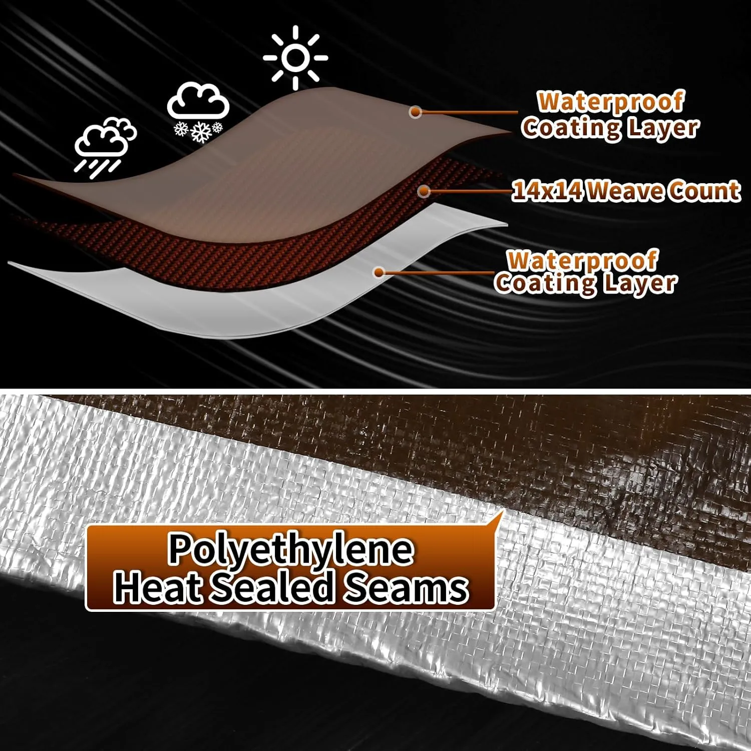 Tarps Heavy Duty Waterproof 10x12 Ft, 10 Mil Thick, High Durability, Rip, UV Resistant and Tear Resistant with Metal Gromets Every 20 Inches (Silver/Brown - Reversible)