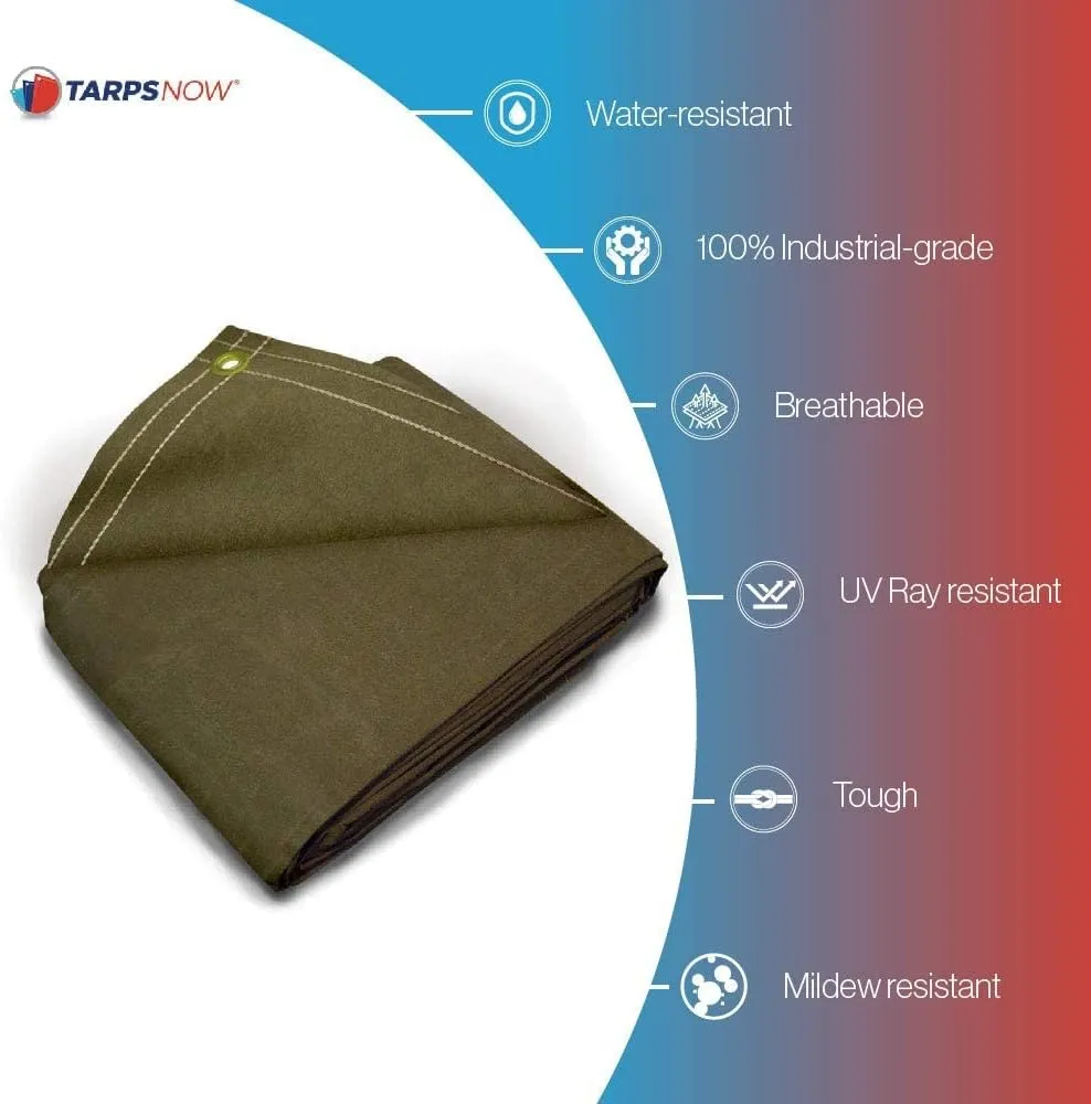 Tarps Now 5x7 ft Heavy Duty Canvas Tarp| 18 MIL Industrial Grade Fabric, Tear Resistance, Reinforced Edges, Brass Grommets | Ideal for Construction, Trucking, Manufacturing, Automotive –Olive Color