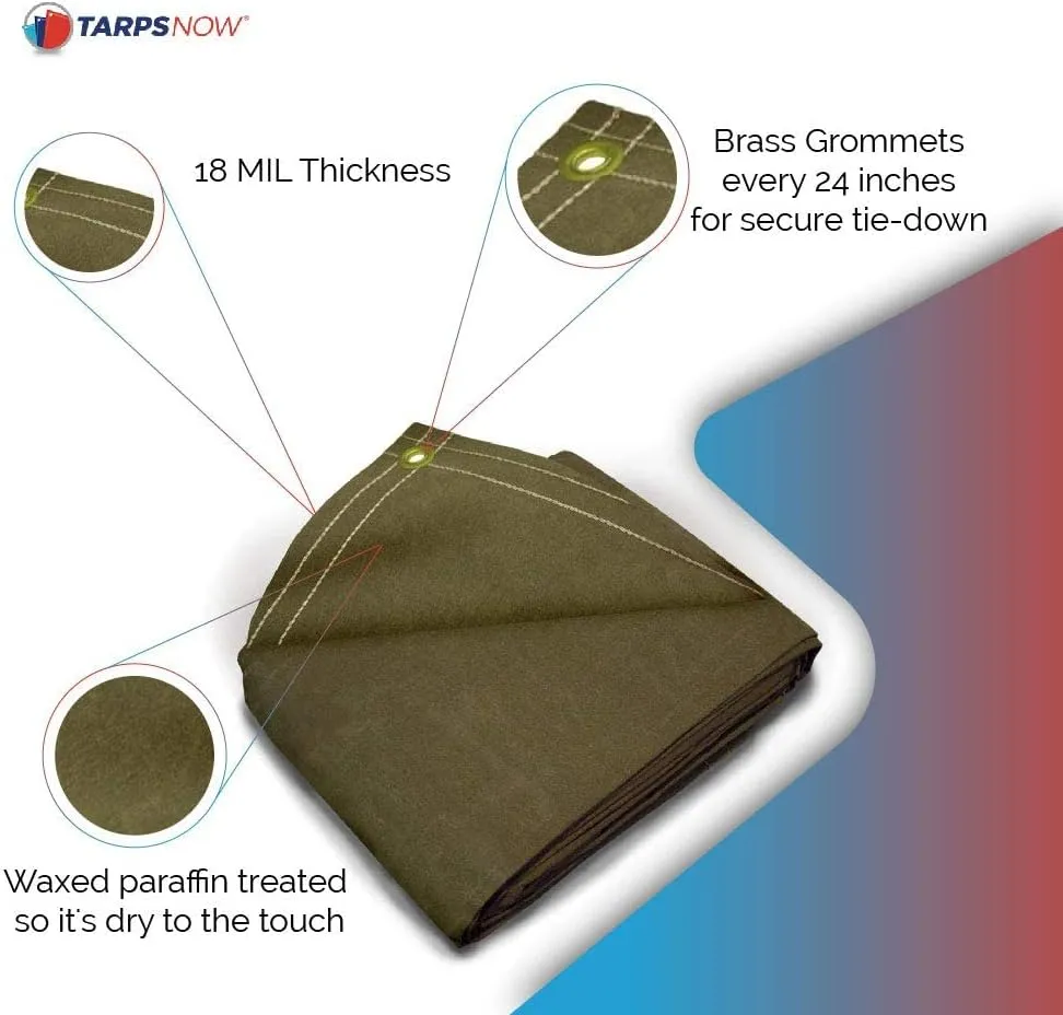 Tarps Now 5x7 ft Heavy Duty Canvas Tarp| 18 MIL Industrial Grade Fabric, Tear Resistance, Reinforced Edges, Brass Grommets | Ideal for Construction, Trucking, Manufacturing, Automotive –Olive Color