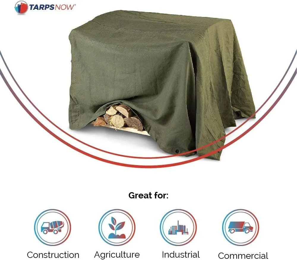 Tarps Now 5x7 ft Heavy Duty Canvas Tarp| 18 MIL Industrial Grade Fabric, Tear Resistance, Reinforced Edges, Brass Grommets | Ideal for Construction, Trucking, Manufacturing, Automotive –Olive Color