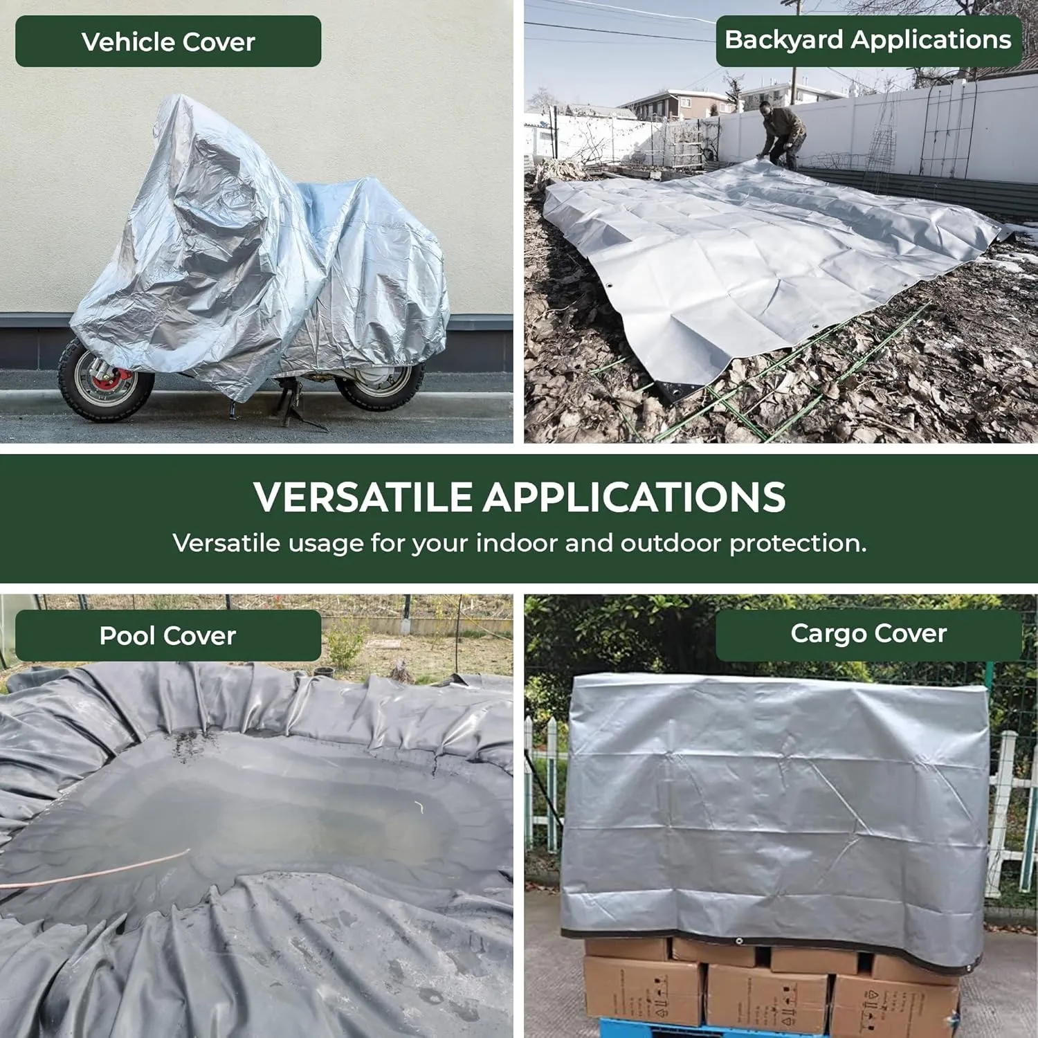 Tarps Now 6x12 ft Heavy Duty Plastic Tarp (Poly Tarp)|12 MIL Waterproof Cover|Rip & Tear-Resistant|Rustproof Grommets & Reinforced Edges|Ideal for Roof, Camping, Tent & Outdoor Protection - Silver