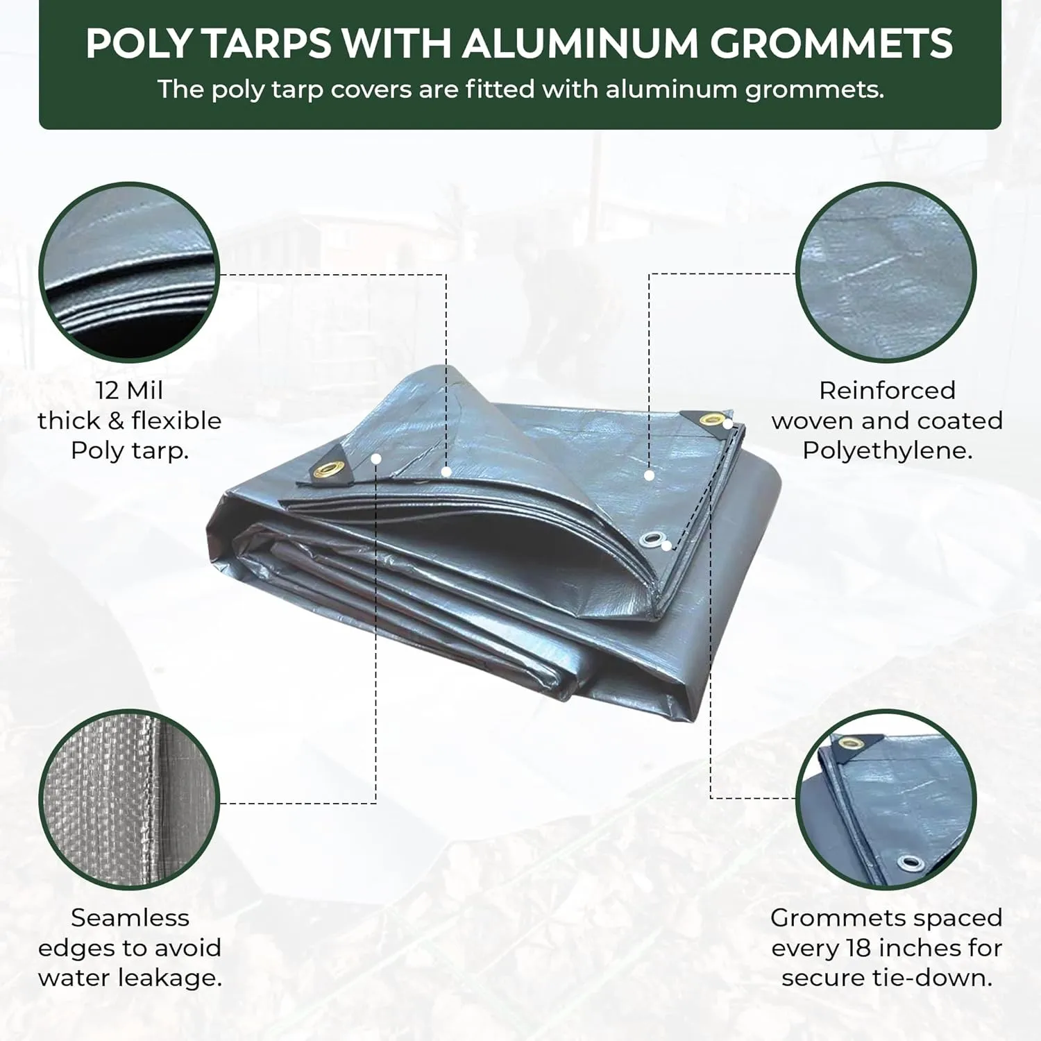 Tarps Now 6x12 ft Heavy Duty Plastic Tarp (Poly Tarp)|12 MIL Waterproof Cover|Rip & Tear-Resistant|Rustproof Grommets & Reinforced Edges|Ideal for Roof, Camping, Tent & Outdoor Protection - Silver