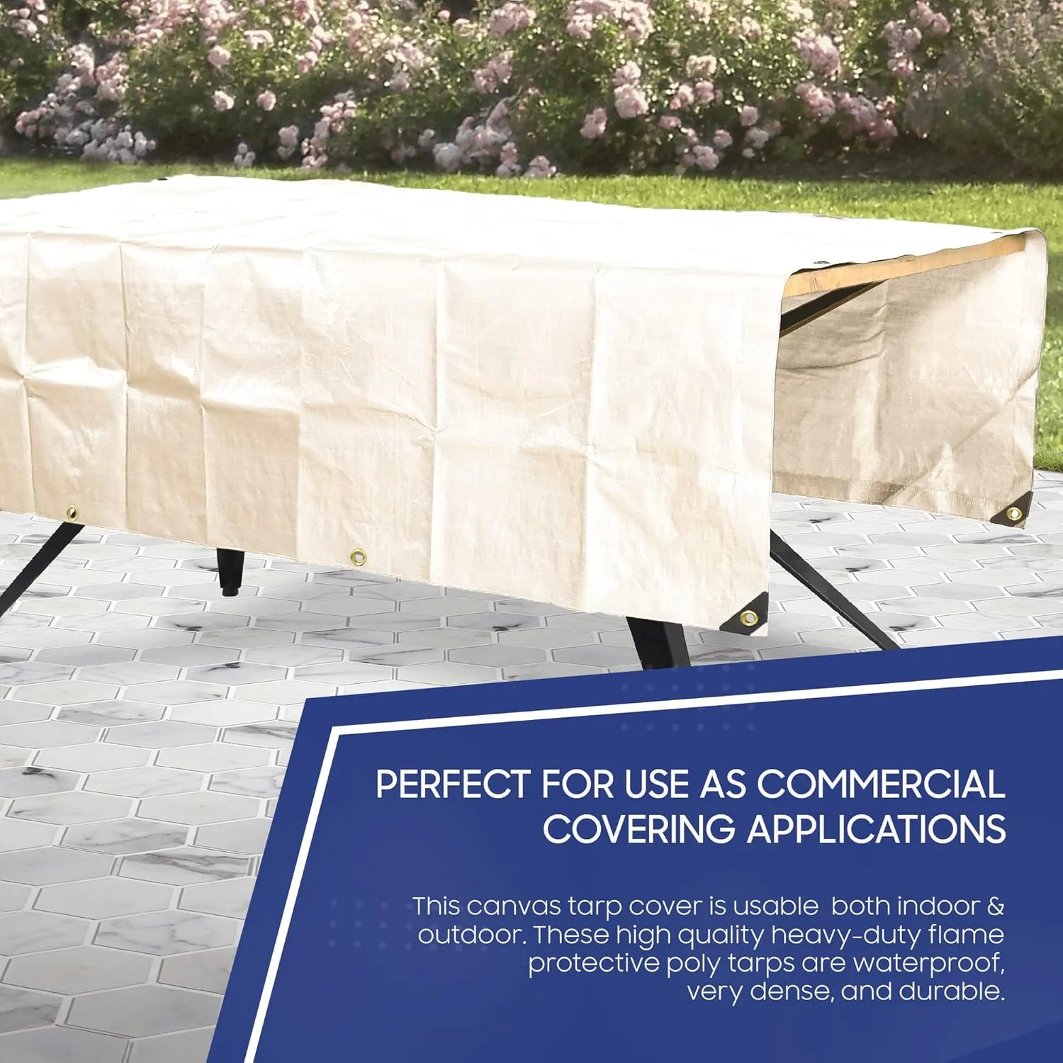 Tarps Now 8x10 Feet Fire Retardant Poly Tarp |12 MIL Heavy Duty Waterproof Cover |Rip and Tear Proof Plastic Tarp with Rustproof Aluminum Grommets & Reinforced Edges |Ideal for Camping - White