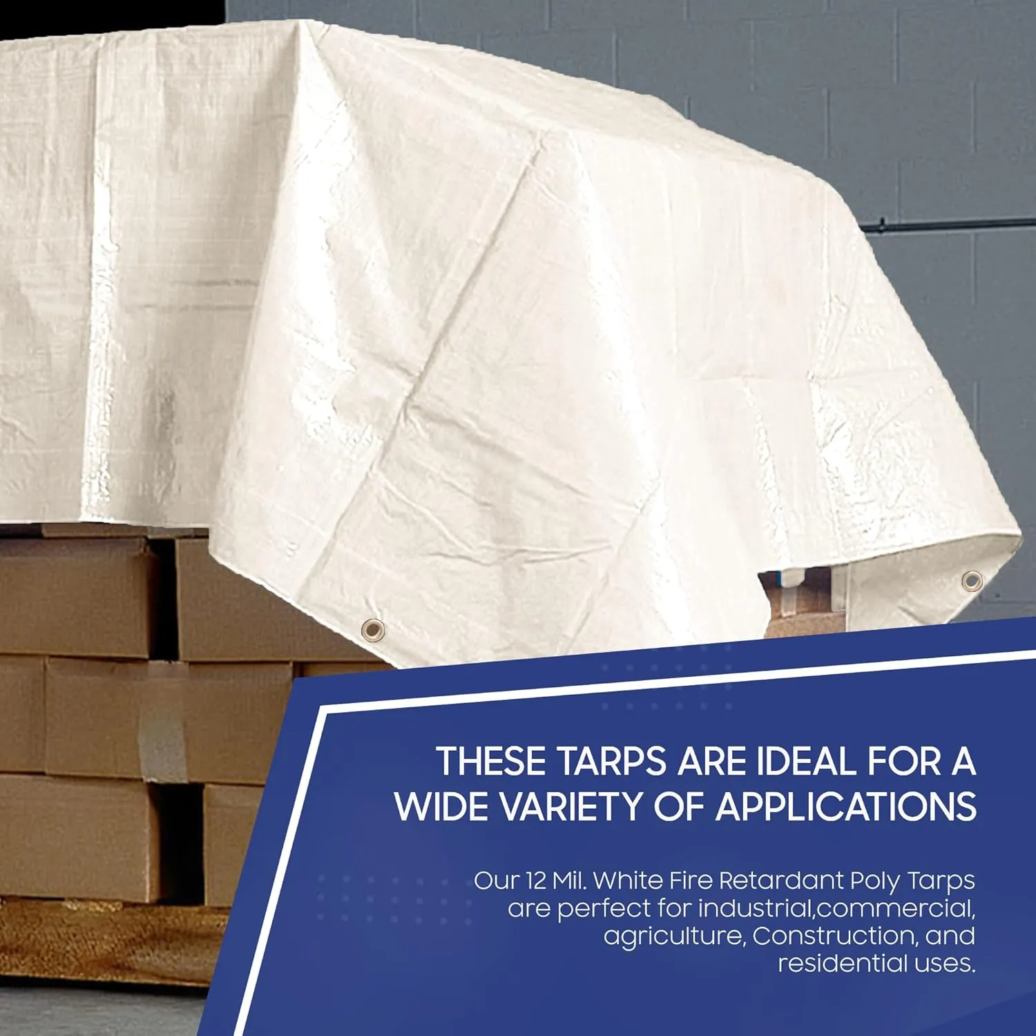 Tarps Now 8x10 Feet Fire Retardant Poly Tarp |12 MIL Heavy Duty Waterproof Cover |Rip and Tear Proof Plastic Tarp with Rustproof Aluminum Grommets & Reinforced Edges |Ideal for Camping - White
