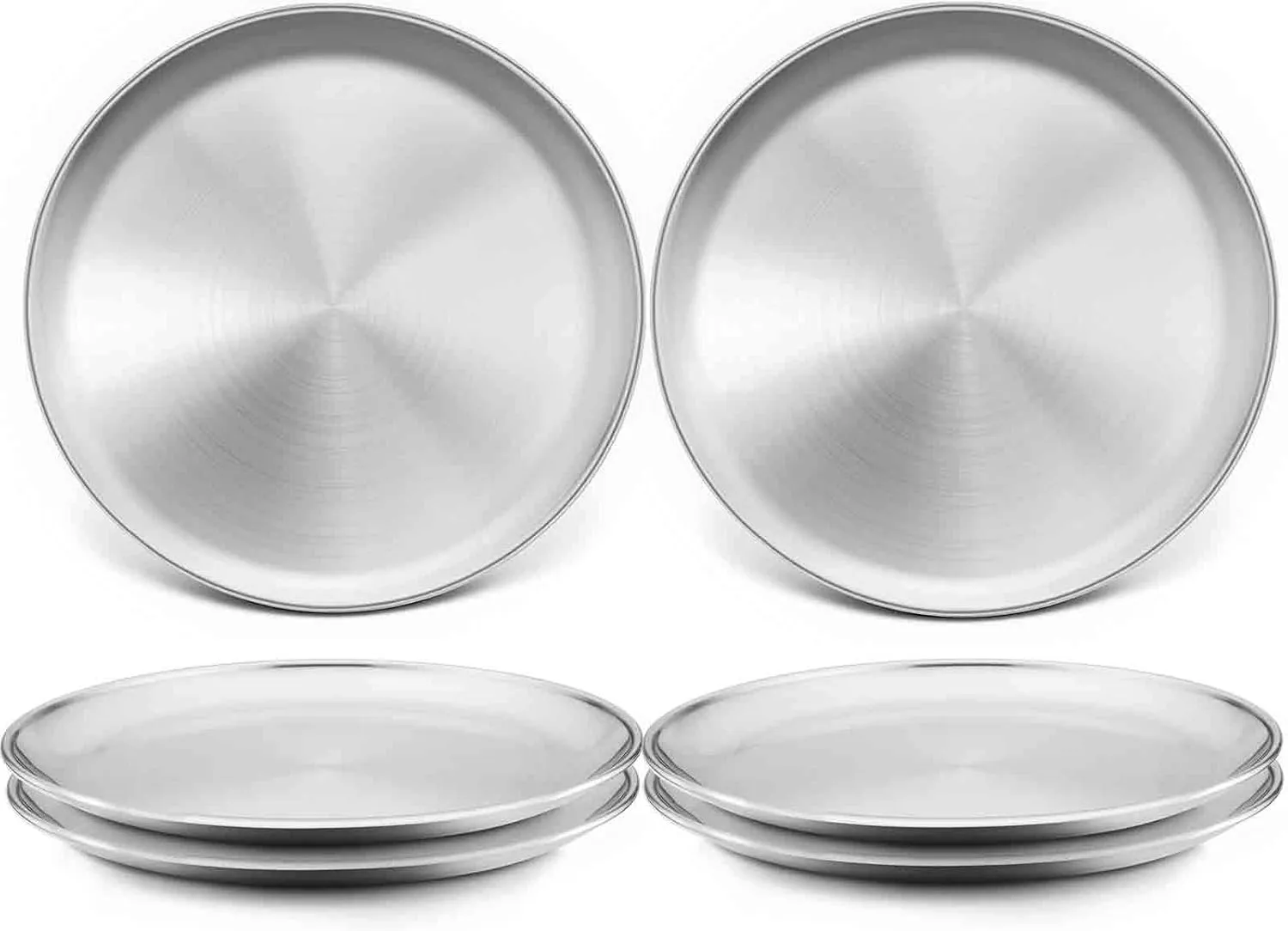 TeamFar Toddler Plates, 8 Inch Stainless Steel Kids Dinner Metal Plates, Round Serving Salad Dishes for Camping Outdoor Party, Safe & Healthy, Sturdy & Heavy Duty, Dishwasher Safe – Set of 6