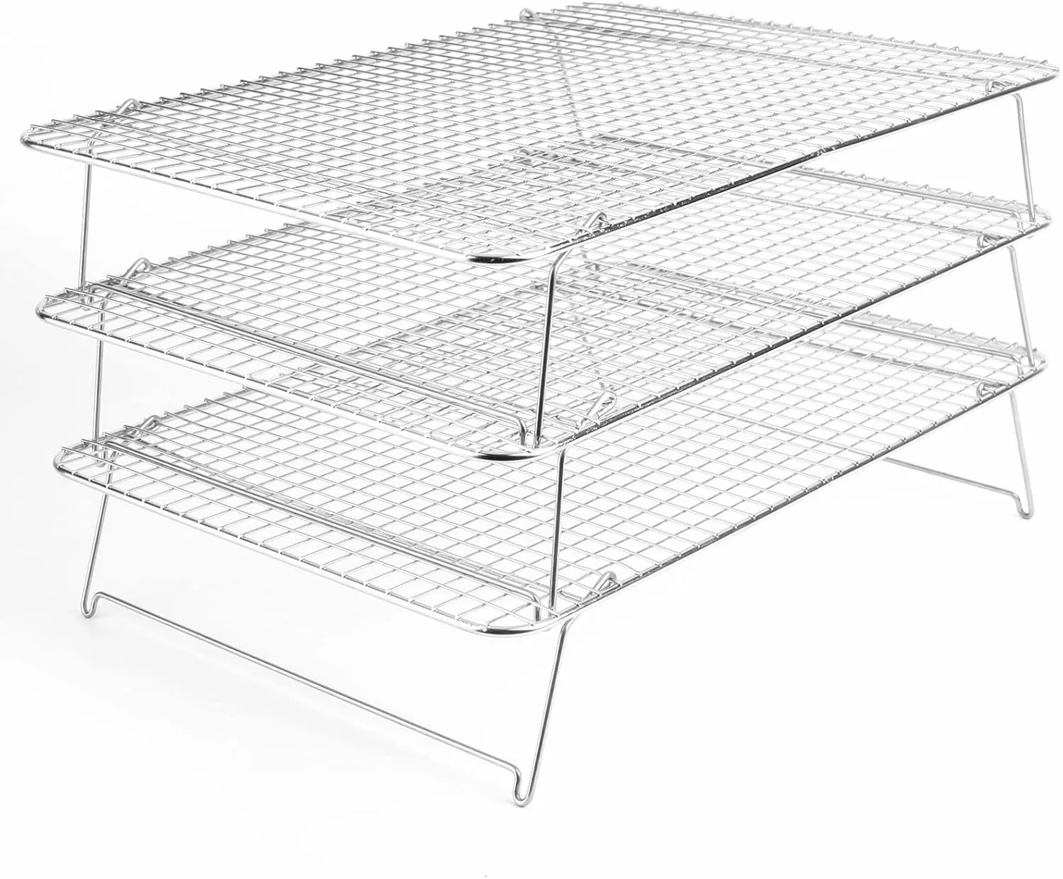 Tebery 304 Grade Stainless Steel Baking Rack 3-Tier Stackable Cooling Rack Set for Baking Cooking Grilling - 16.5" x 12"