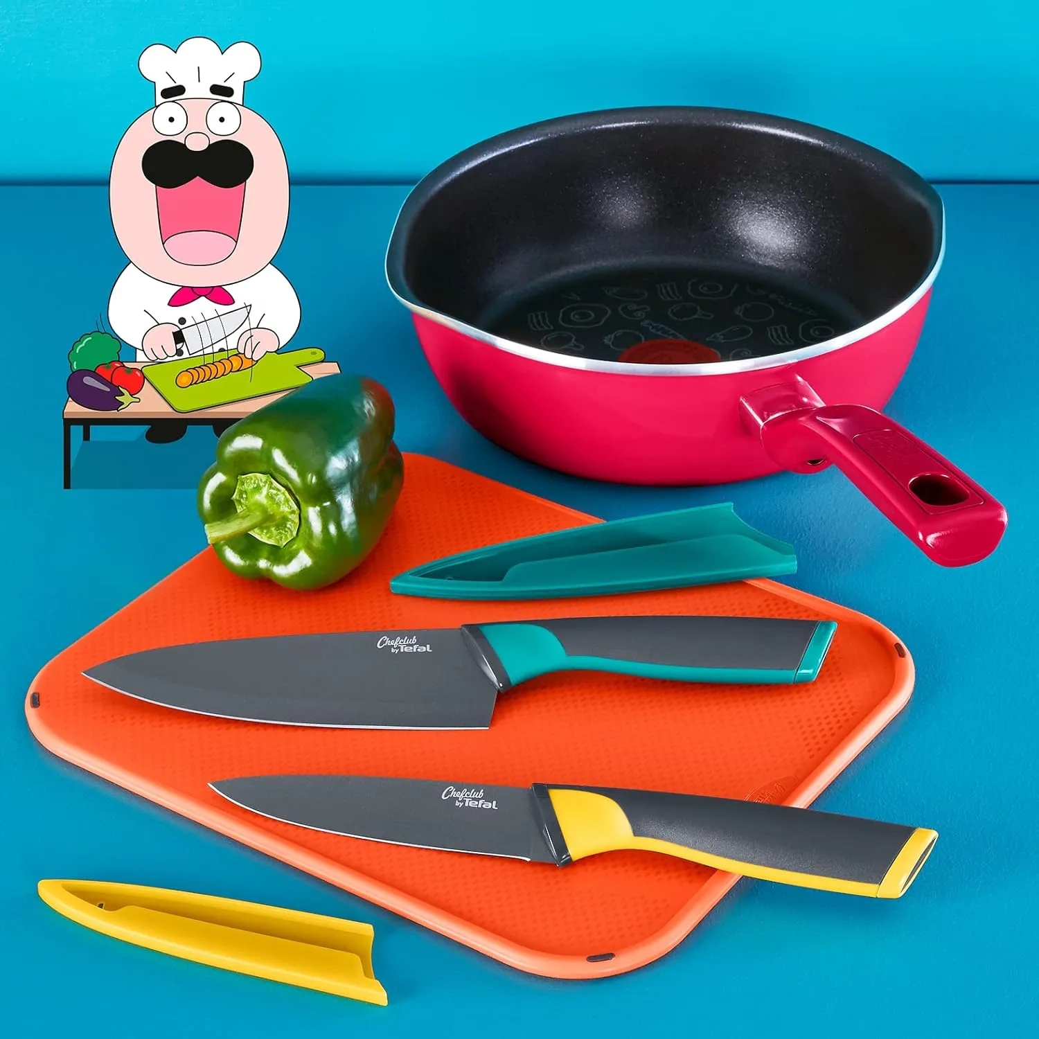 Tefal Chefclub Deep Frying Pan, 22 cm, Raspberry Red, Titanium Non-Stick Coating, Thermo-Signal, Induction G8061704