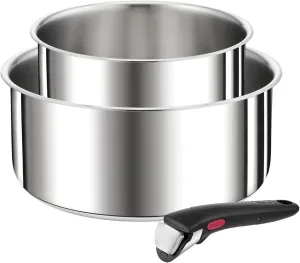 TEFAL Ingenio Set of 3 Saucepans 16/20 cm   Removable Handle, Stackable, Stainless Steel, Induction, Versatility, Space Saving, Preference L9739302, Silver