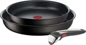 Tefal Ingenio Unlimited On Set of 2 Frying Pans   Removable Handle: Frying Pans 22 and 26 cm, Interchangeable Handle, Non-Stick Frying Pans, Titanium Coated, Thermo-Signal, Black