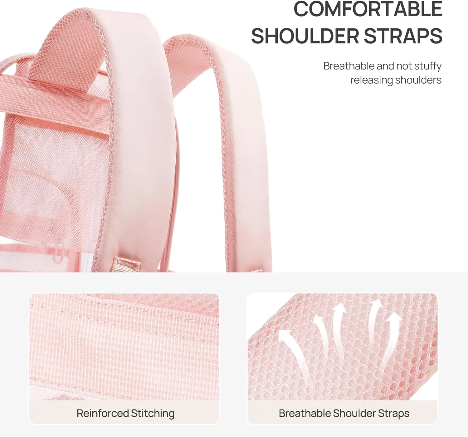 Telena Clear Backpack with Multi-pockets, Heavy Duty TPU Transparent Bag with Reinforced Straps, Large See Through Bookbag for College, Work - Pink