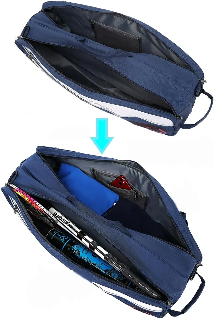 Tennis 3 Rackets Racquets Single Shoulder Bag Handbag for Women Men, Waterproof Badminton Squash Racquets Big Compartment Bags