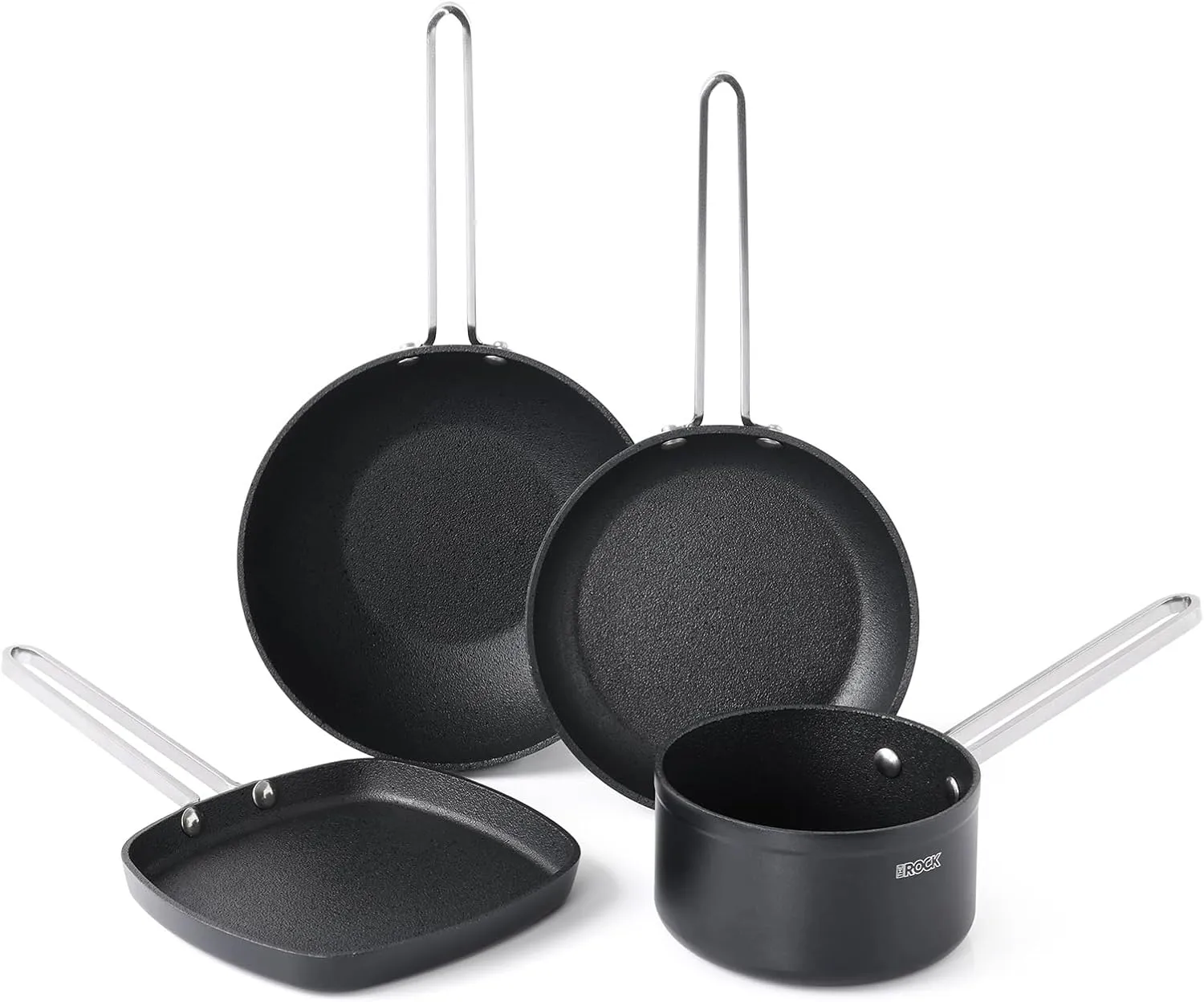 THE ROCK Single Serve Nonstick Pots and Pans Set, 4pc Portion Control Cookware Set with Rock.Tec, Stackable Set with Stainless Steel Handle, Scratch/Stain/Crack Proof, Oven & Dishwasher Safe, Black