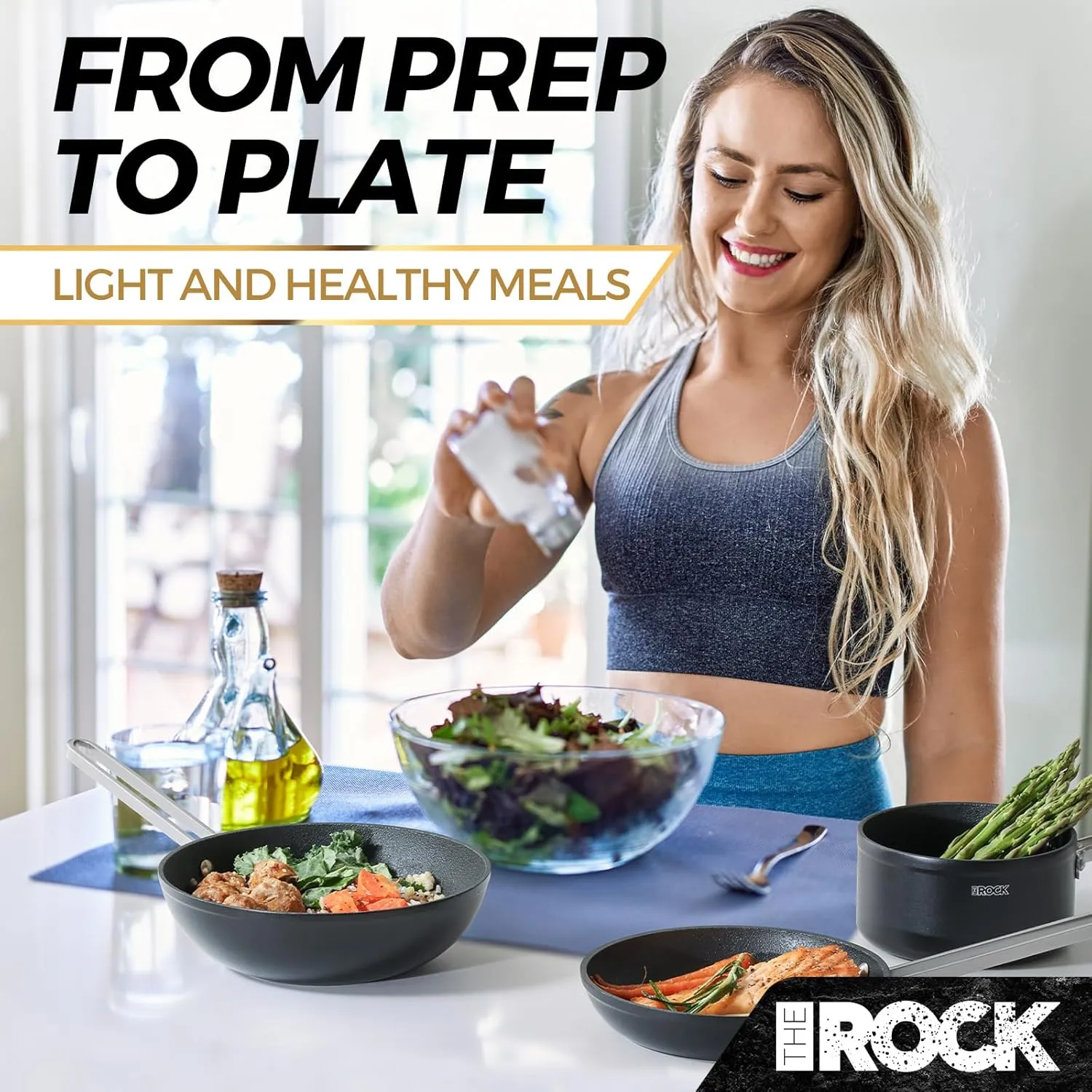 THE ROCK Single Serve Nonstick Pots and Pans Set, 4pc Portion Control Cookware Set with Rock.Tec, Stackable Set with Stainless Steel Handle, Scratch/Stain/Crack Proof, Oven & Dishwasher Safe, Black