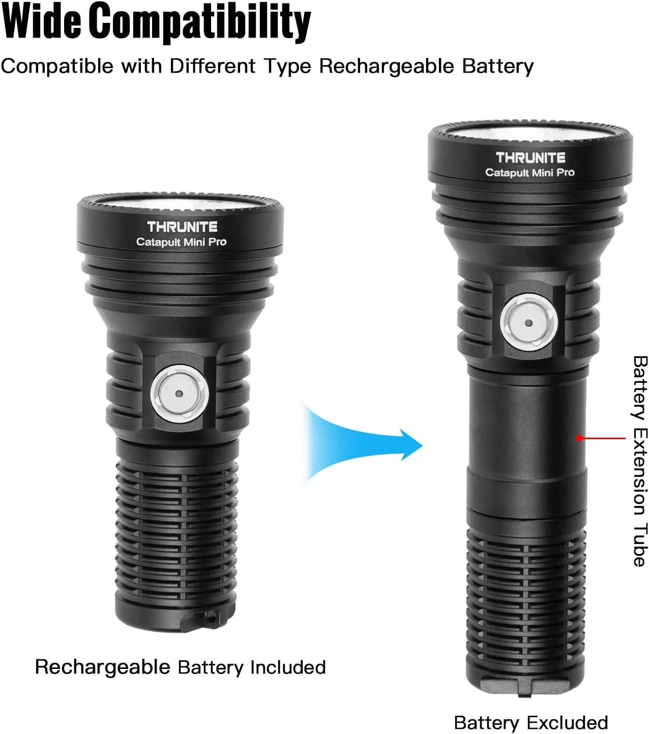 ThruNite Catapult Mini Pro LED Searchlight, 566 Meters Long Throw, High 2588 Lumens Rechargeable Flashlight with Battery Extension Tube for Search and Rescue, EDC