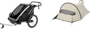 Thule Chariot Lite Double Multisport Trailer & Stroller in Agave with Compatible Wind & Sun UPF50  Protection Tarp