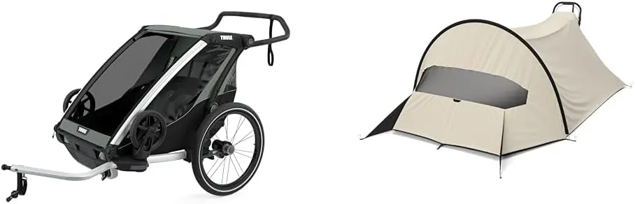 Thule Chariot Lite Double Multisport Trailer & Stroller in Agave with Compatible Wind & Sun UPF50  Protection Tarp