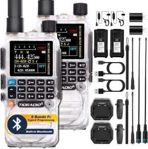 TIDRADIO TD-H3 GMRS Radio Handheld,Type C & Wireless Programming 8-Band Long Range Walkie Talkies Rechargeable Portable Two Way Radios Air Band, Frequency Match, DTMF Lock, NOAA FM AM- Crystal 2Pack