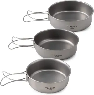 Titanium Bowls, 3pcs Titanium Bowls Set Ultralight Titanium Dinner Bowl Pan with Foldable Handles for Outdoor Camping Hiking Picnic