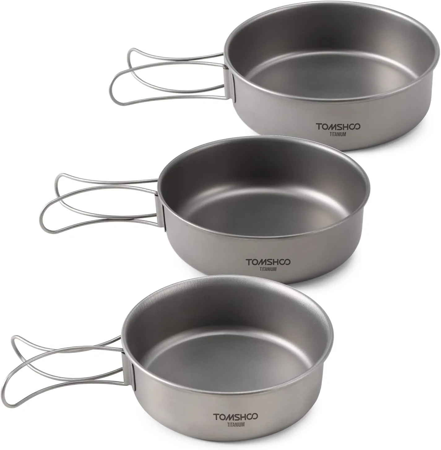 Titanium Bowls, 3pcs Titanium Bowls Set Ultralight Titanium Dinner Bowl Pan with Foldable Handles for Outdoor Camping Hiking Picnic