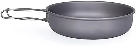 Titanium Ultra-light Frying Pan with Folding Handle Outdoor Camping Skillet Griddle Tableware