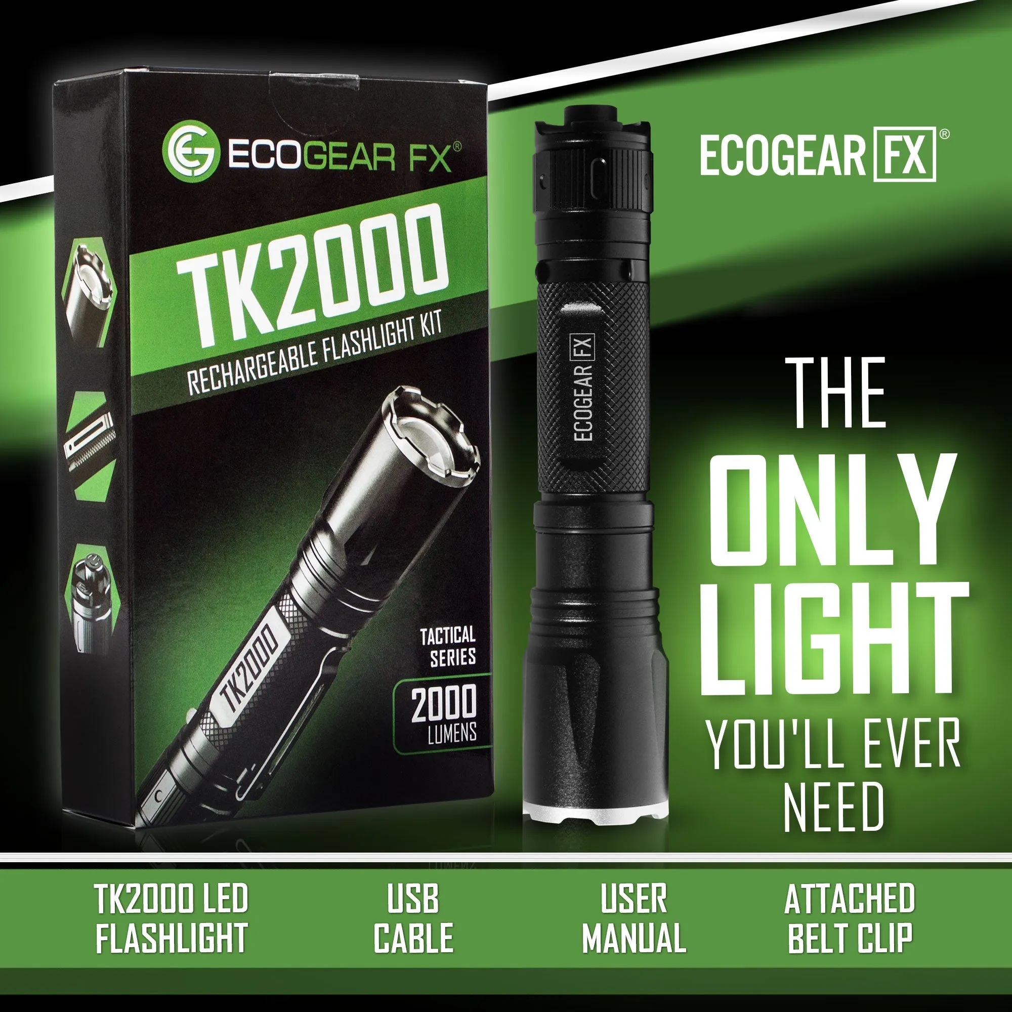 TK2000 – USB Rechargeable LED Tactical Flashlight