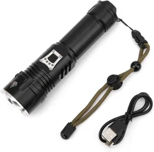 Topyond High Brightness USB Rechargeable Flashlight with Zoomable Focusing and Smart Power Display - Perfect for Outdoor Adventures