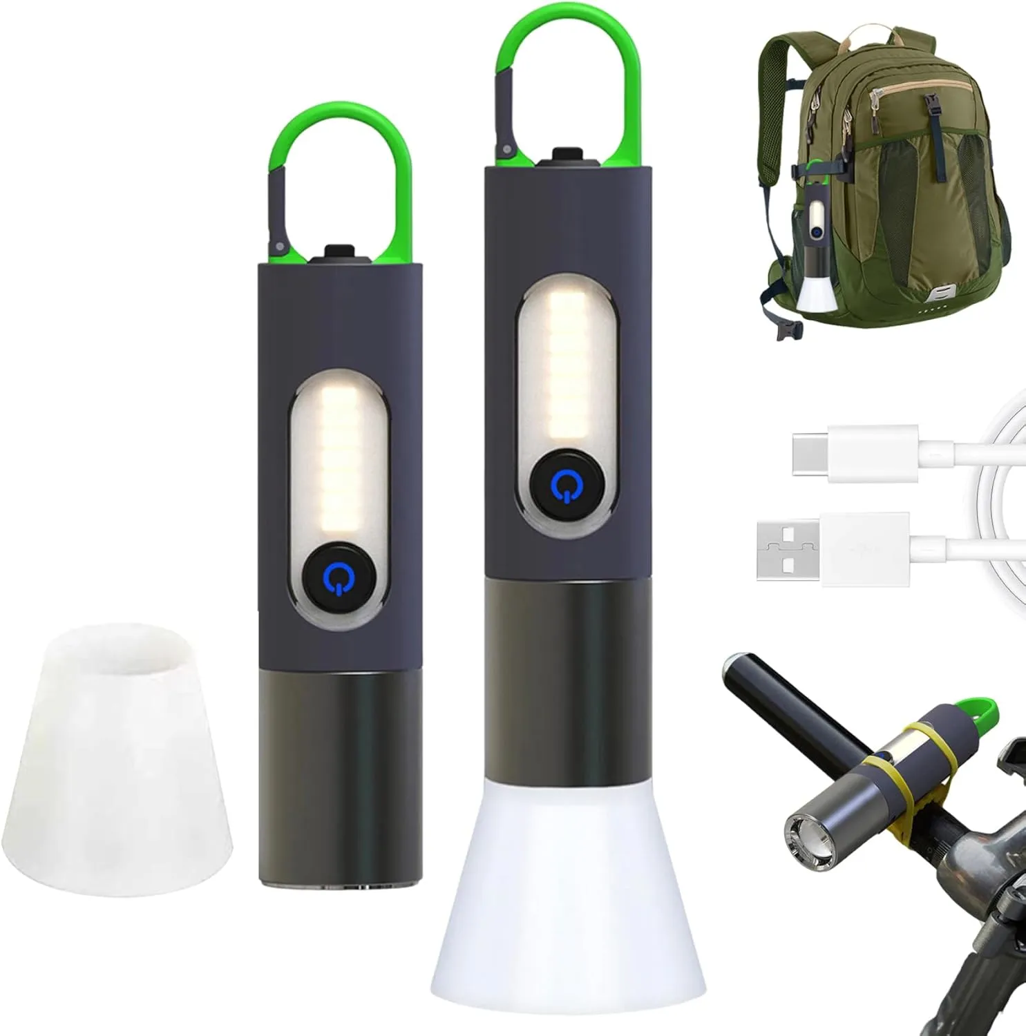 Torch Lanterns, Camping Torch, Rechargeable Flashlight with Lamp Shade 2Pcs High Lumens Zoomable Led Flashlight Super Bright Camping Flashlights Torch