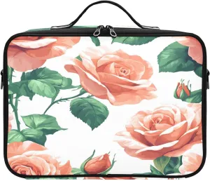 Travel Makeup Train Case Coral Rose Flower Pink Green Leaves Cosmetic Organizer Portable Storage Bag with Adjustable Dividers for Cosmetics Brushes Toiletry Jewelry Digital Accessories