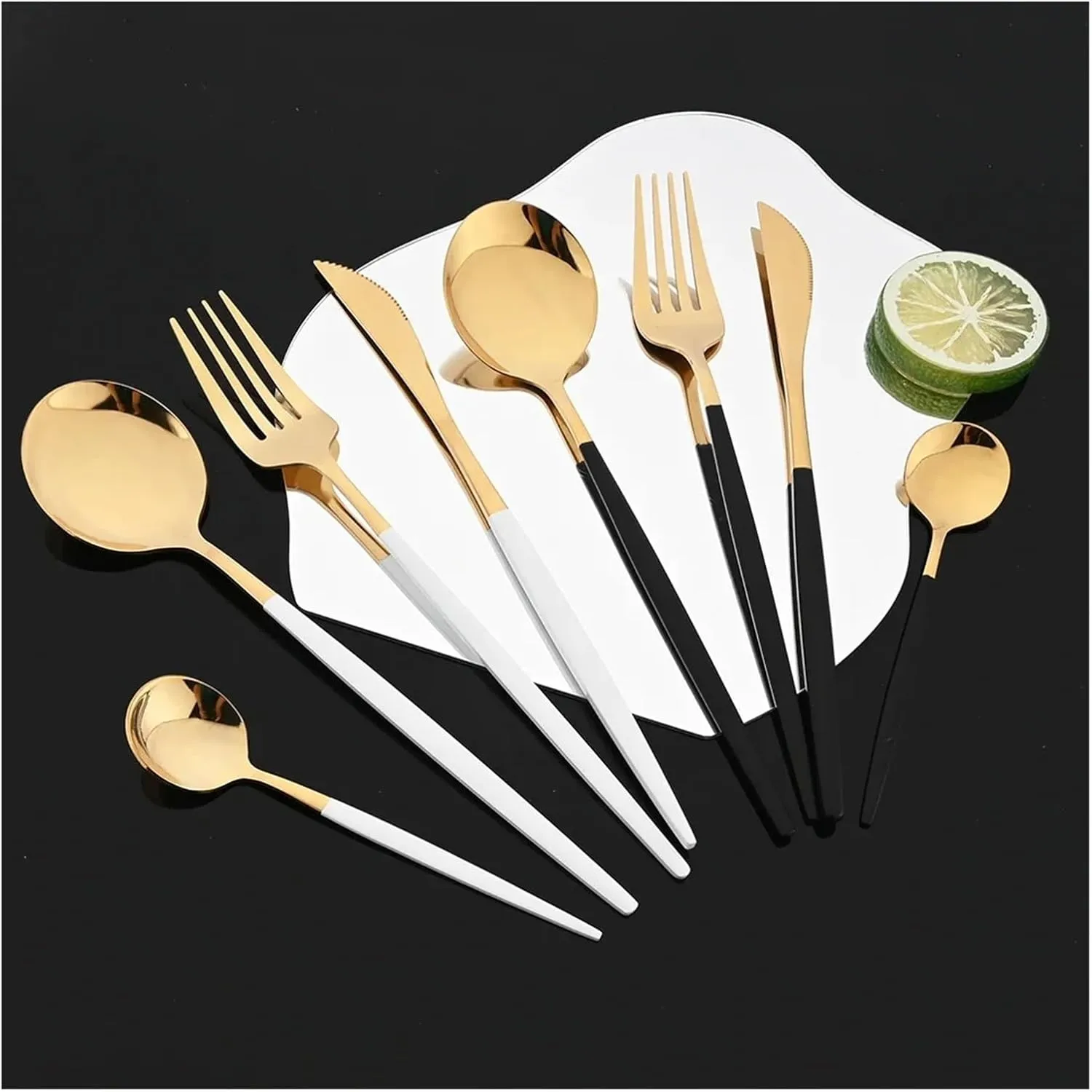 travel utensils Tableware Set 15-20Pcs Cutlery Set Stainless Steel Dinnerware Knife Fork Spoon Chopsticks Cutlery Set(15Pcs Black Gold)